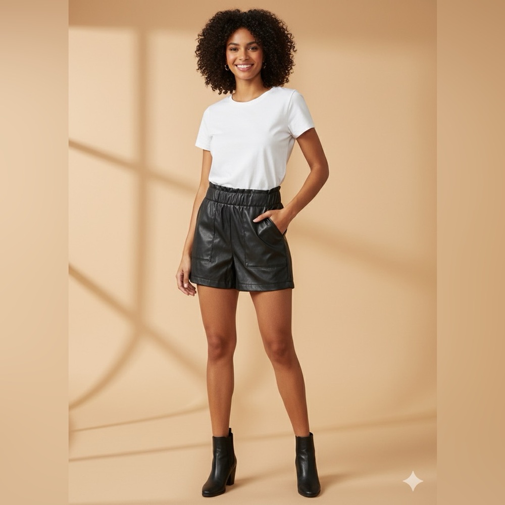 Ci Sono Black High Waist Leather Shorts